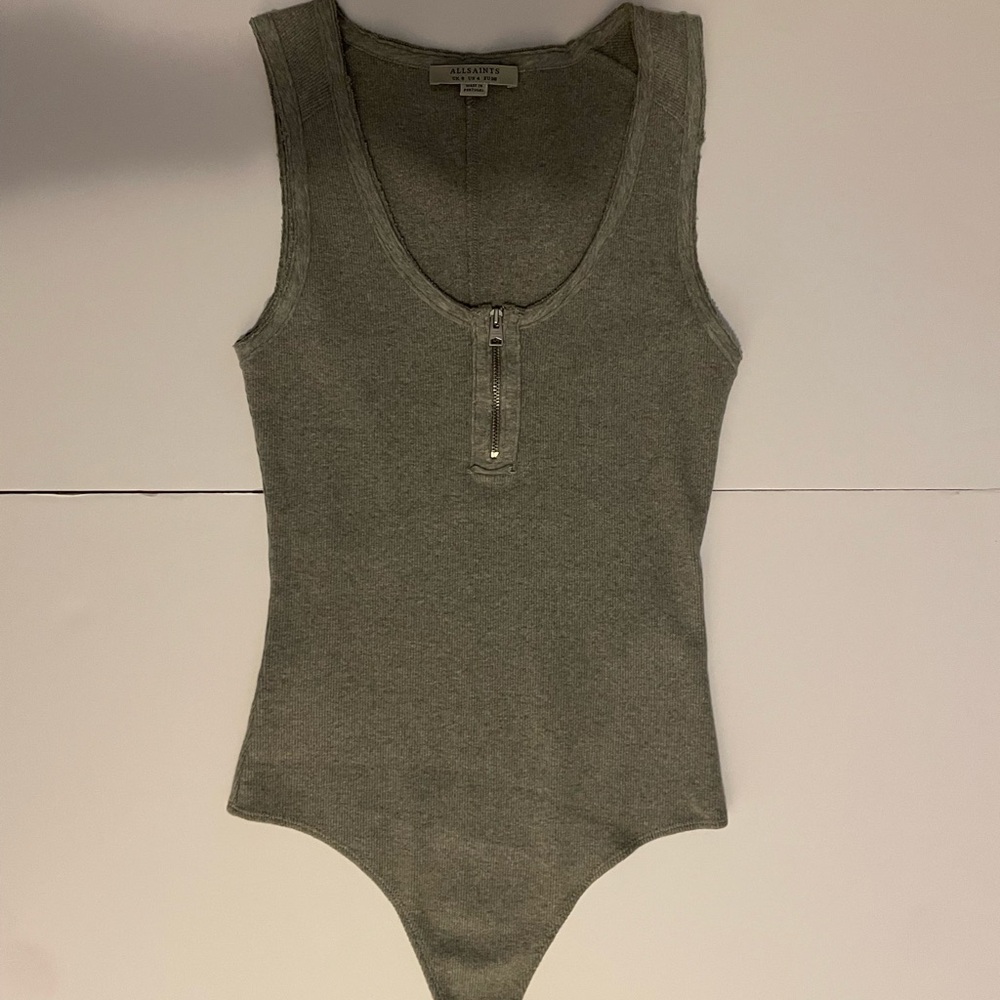 All Saints Gray Sleeveless Bodysuit